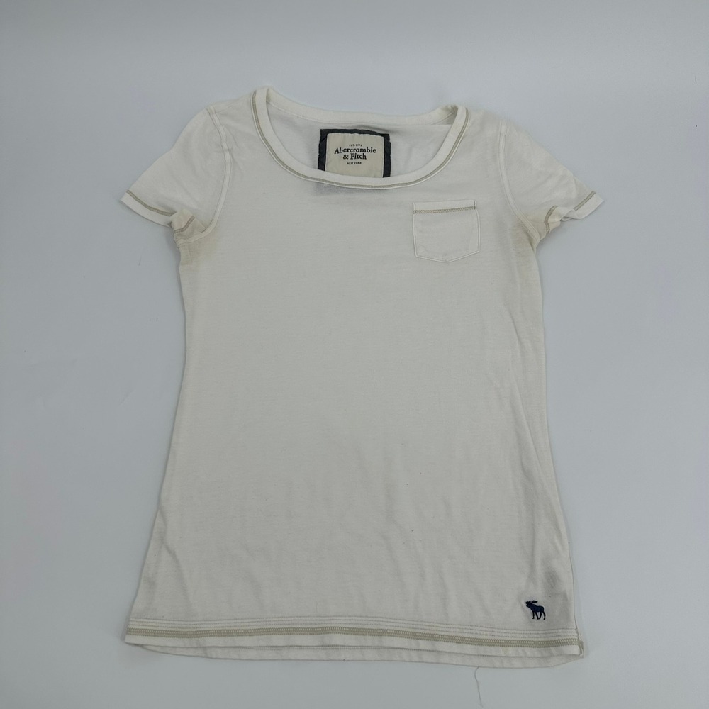 Abercrombie & Fitch Pocket Tee Shirt Y2K Vintage Women Small Cream White Cotton